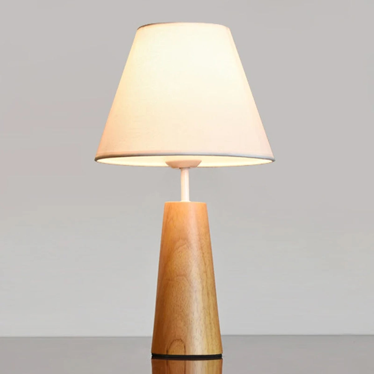Solid Wood Cone Base Linen Shade Table Lamp – Darlivo – Hero Shot