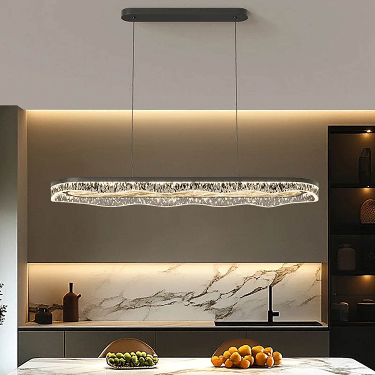Wave Crystal LED Linear Pendant – Qevantis – Lifestyle View 2