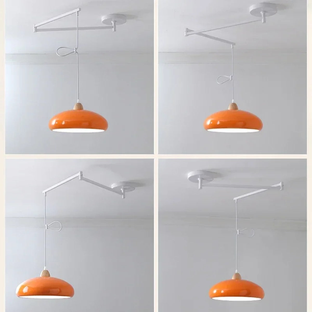 Swing-Arm Pendant Light – Galrex – Swing arm adjusted to four different angles