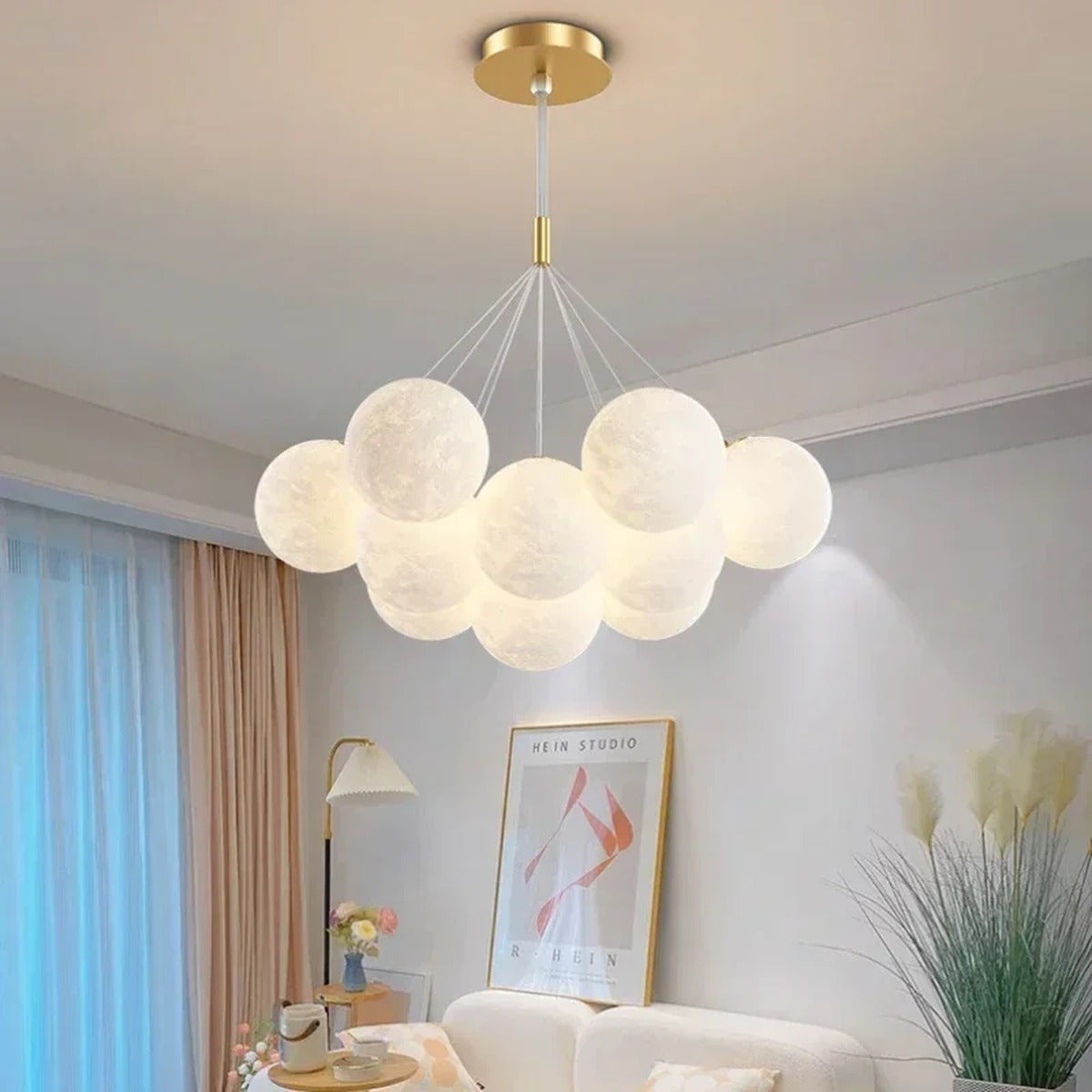 Cascading Moon Sphere Cluster Chandelier – Orineth – Lifestyle, Gold Finish