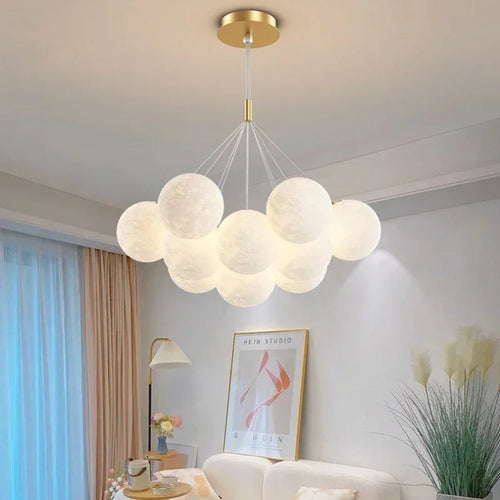 Cascading Moon Sphere Cluster Chandelier – Orineth – Lifestyle, Gold Finish