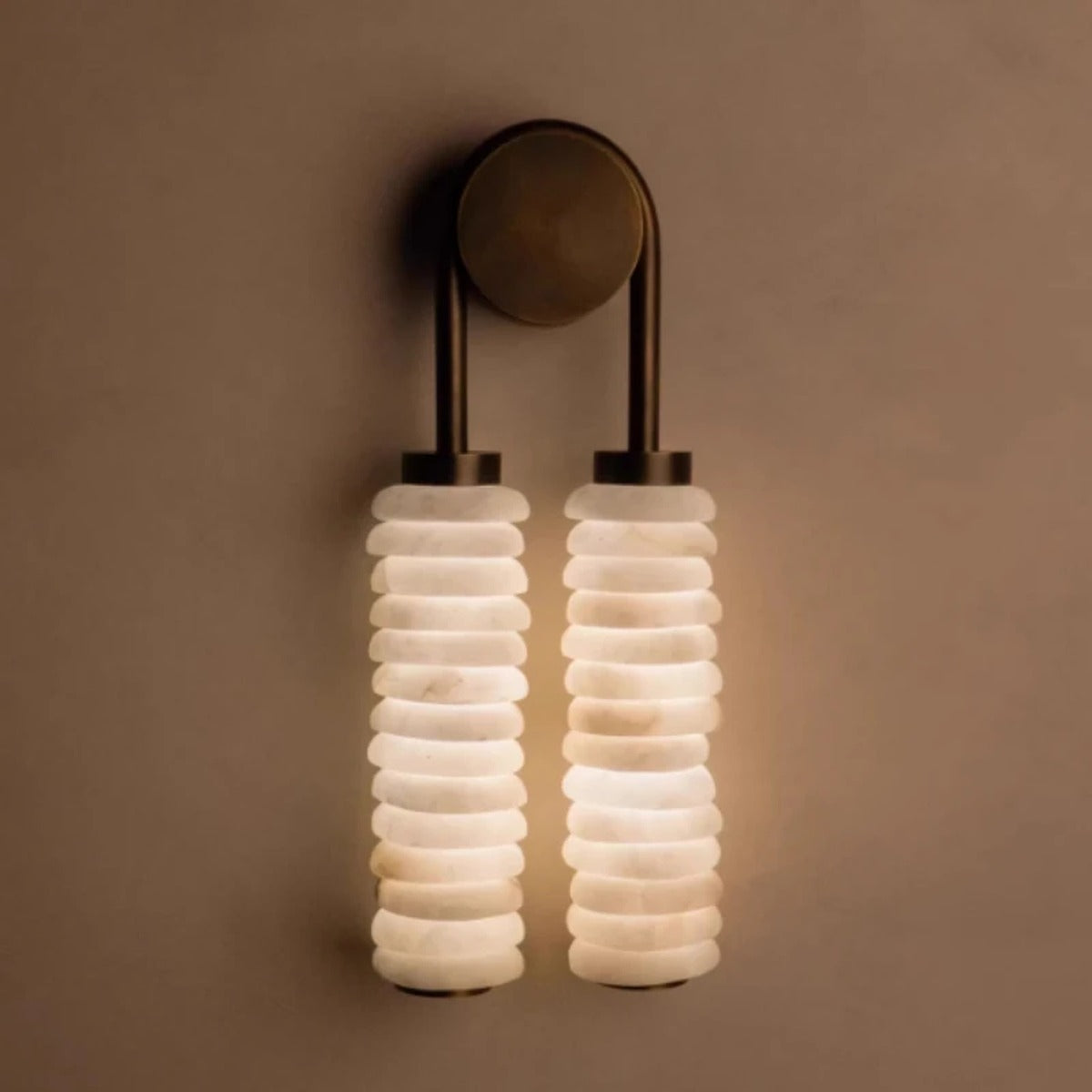 Double Alabaster Stacked Column Wall Sconce – Levorn – Lifestyle View 4