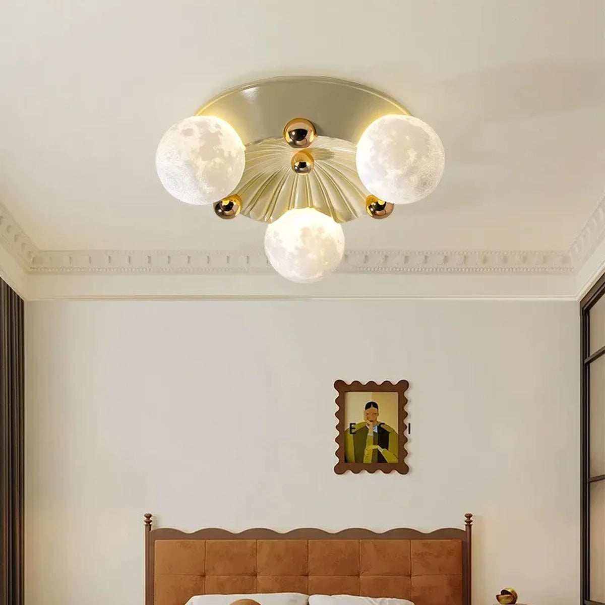 Luneth 3-head moon-cluster ceiling light — bedroom view