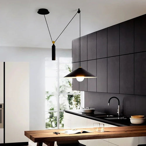 Counterbalance Wire Flat Cone Pendant Light – Irix – Lifestyle View 2