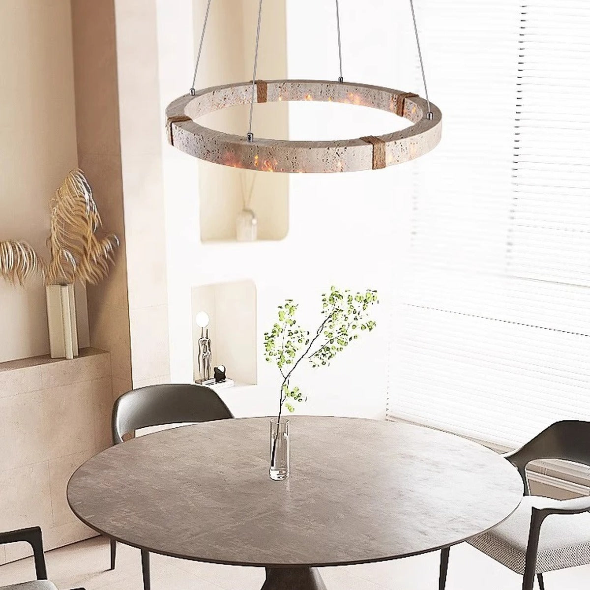 Quarren pendant — side profile showing stone bar texture and black cable suspension