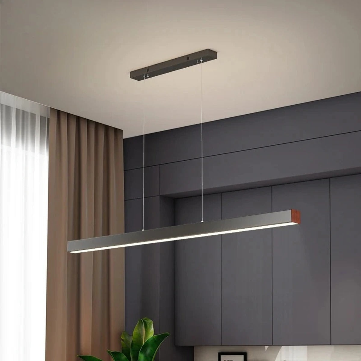 Linexa Minimalist LED Bar Pendant Light above a dining table
