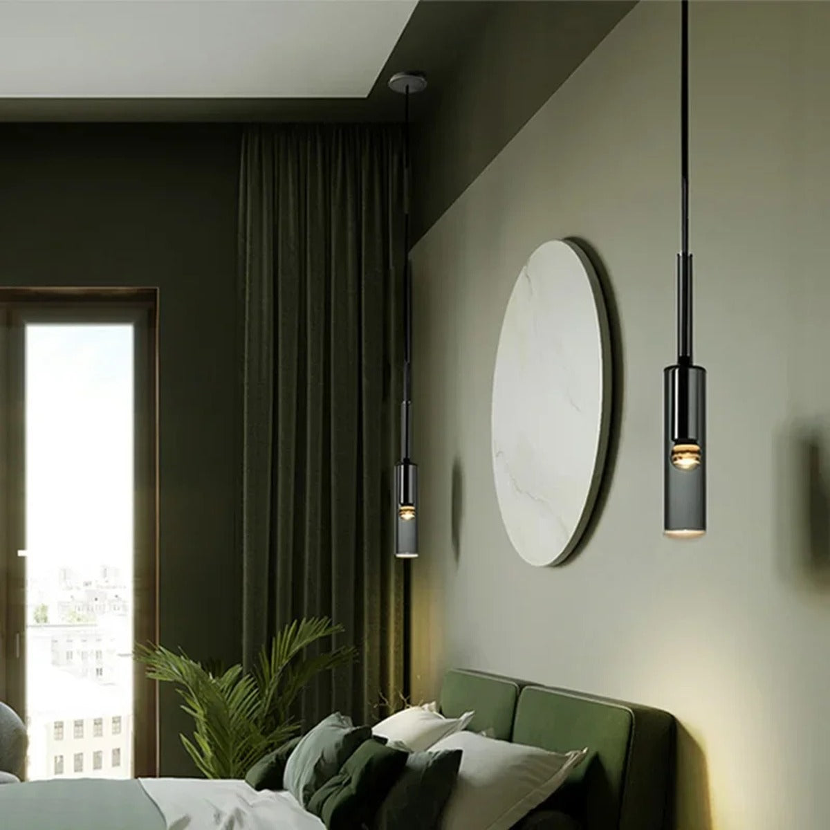 Smoked Glass Cylinder Pendant Cluster – Zevorant – Lifestyle View 2