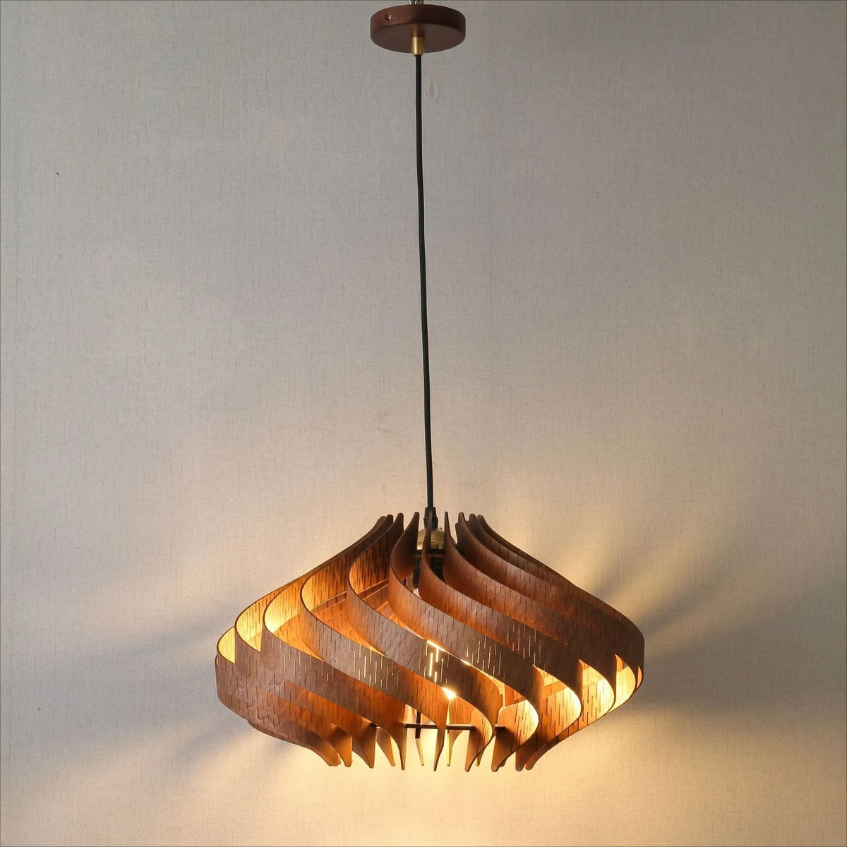 Layered Wood Veneer Pendant Light – Yolux – Lifestyle View 2