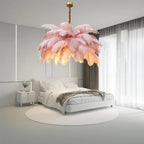 Ostrich Feather Statement Chandelier – Plumaire – Pink, Bedroom Lifestyle