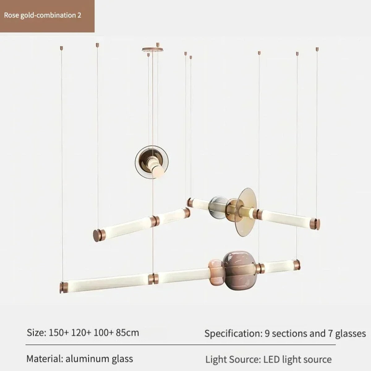 Glass Orb Linear Pendant Light Prismova — Style A — Rose Gold, all sizes