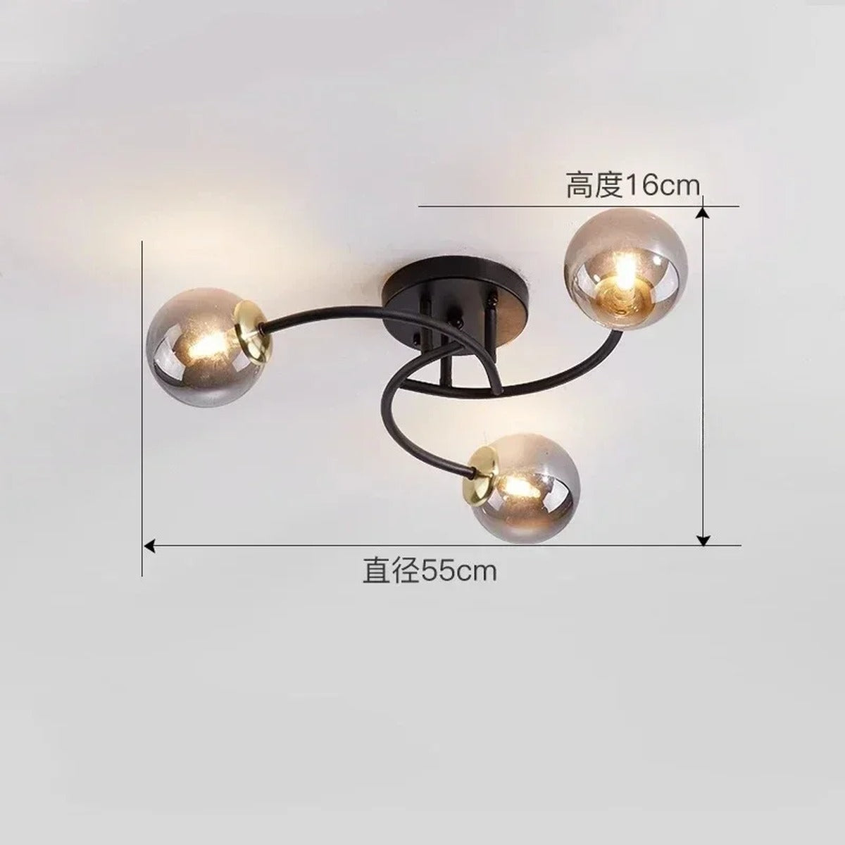 Curved Arm Glass Globe Ceiling Light – Orivex – Product Detail 7