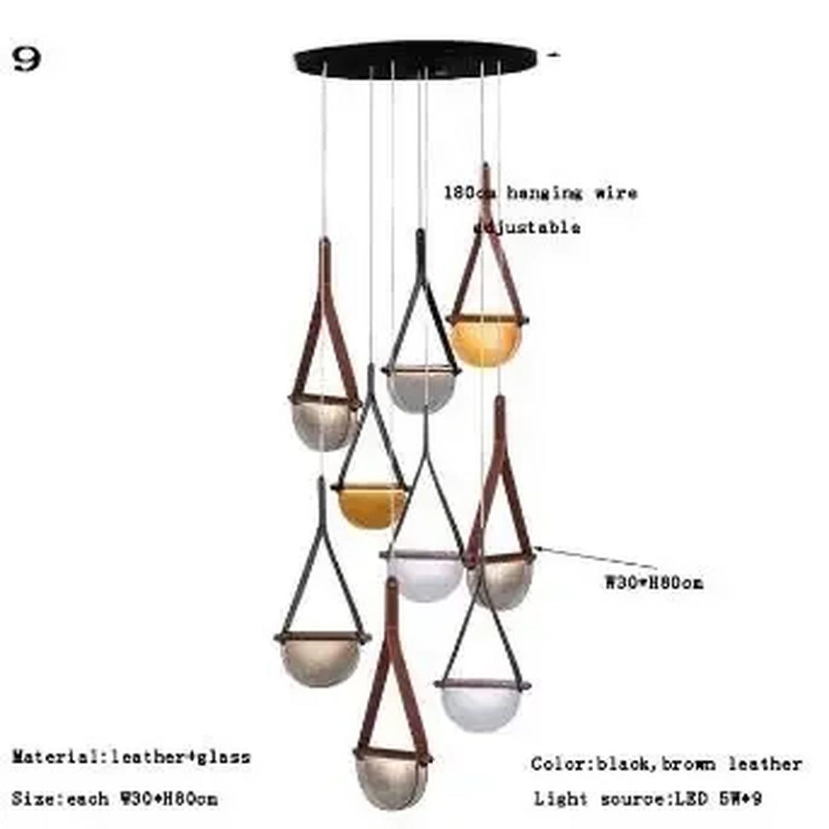 Leather Strap Handblown Glass Bowl Pendant Light – Stilren – Product Detail 14