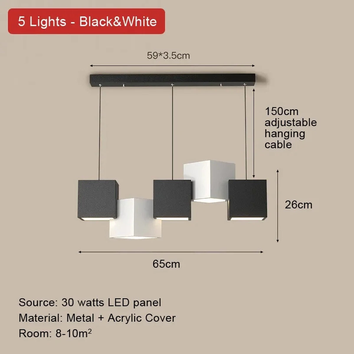 Geometros multi-cube LED pendant bar light architectural