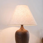 Wood-Effect Vase Base Table Lamp – Pausen – Natural Linen Shade, Lit