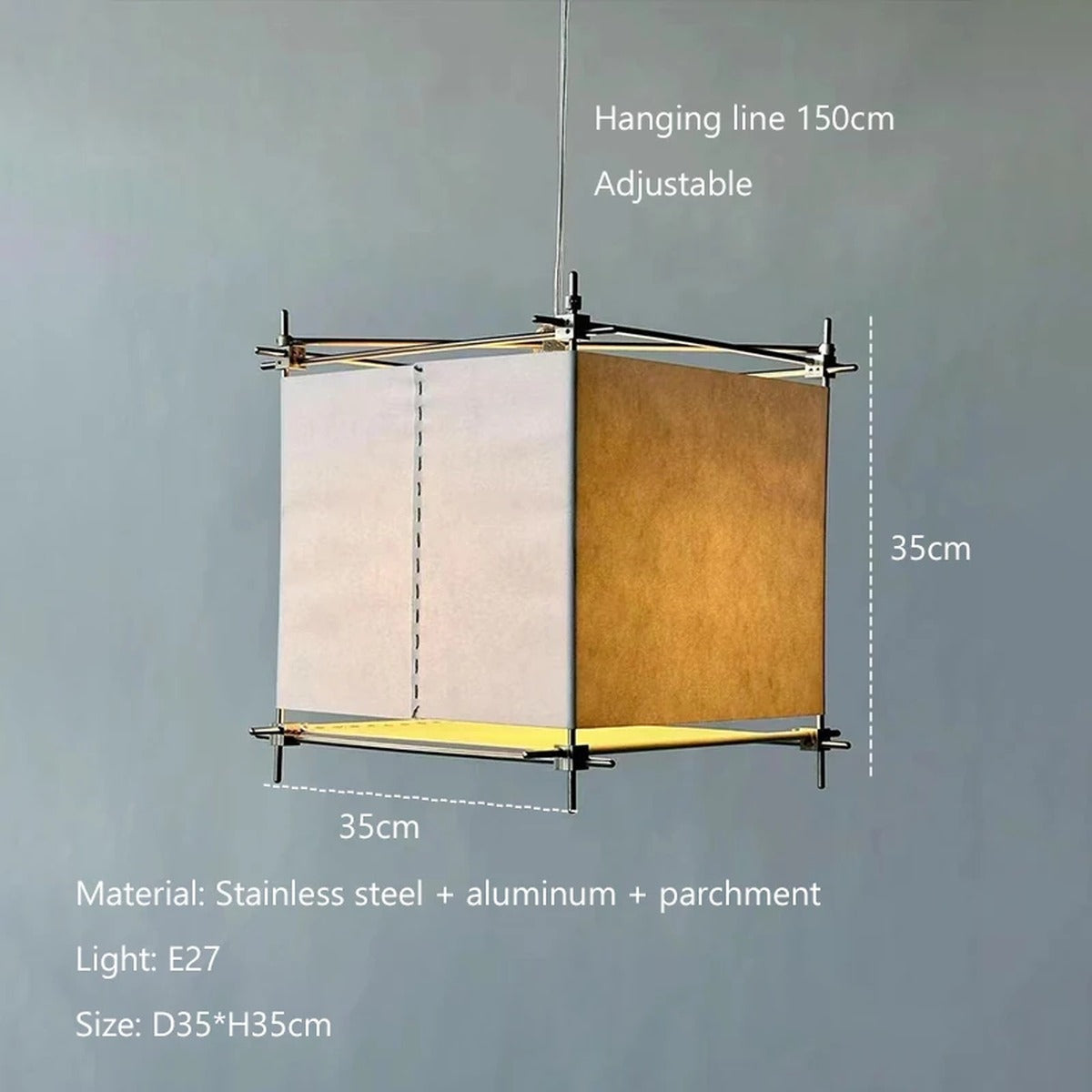 Industrial Parchment Cube Scaffolding Floor, Table & Pendant Lamp – Urix – Pendant Dimensions