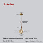 Organic Crumpled Glass Pendant Light Tolux — Walnut Neck / Amber, dimensions D15xH15cm