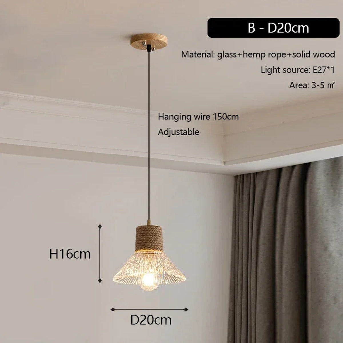 Rope-Collar Ridged Glass Pendant Light – Tevorn – Product Detail 9