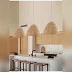 Htaeloria woven bamboo pendant lights over kitchen island bar