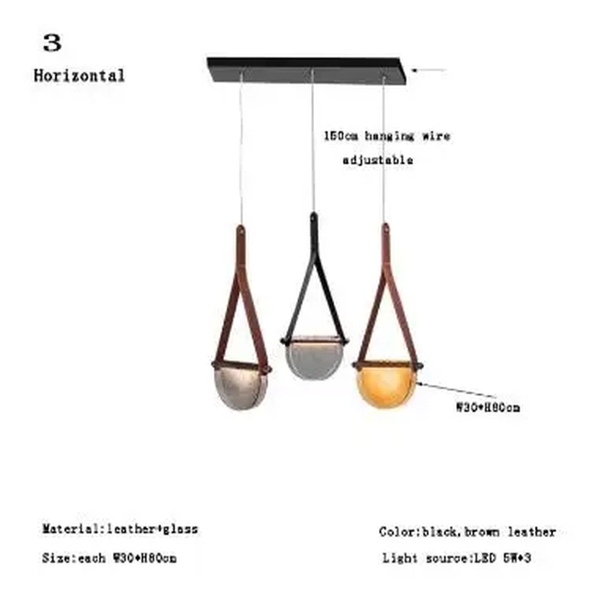 Leather Strap Handblown Glass Bowl Pendant Light – Stilren – Product Detail 17