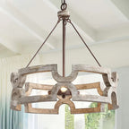 Carved Wood Geometric Ring Chandelier – Luxaren – Hero Shot