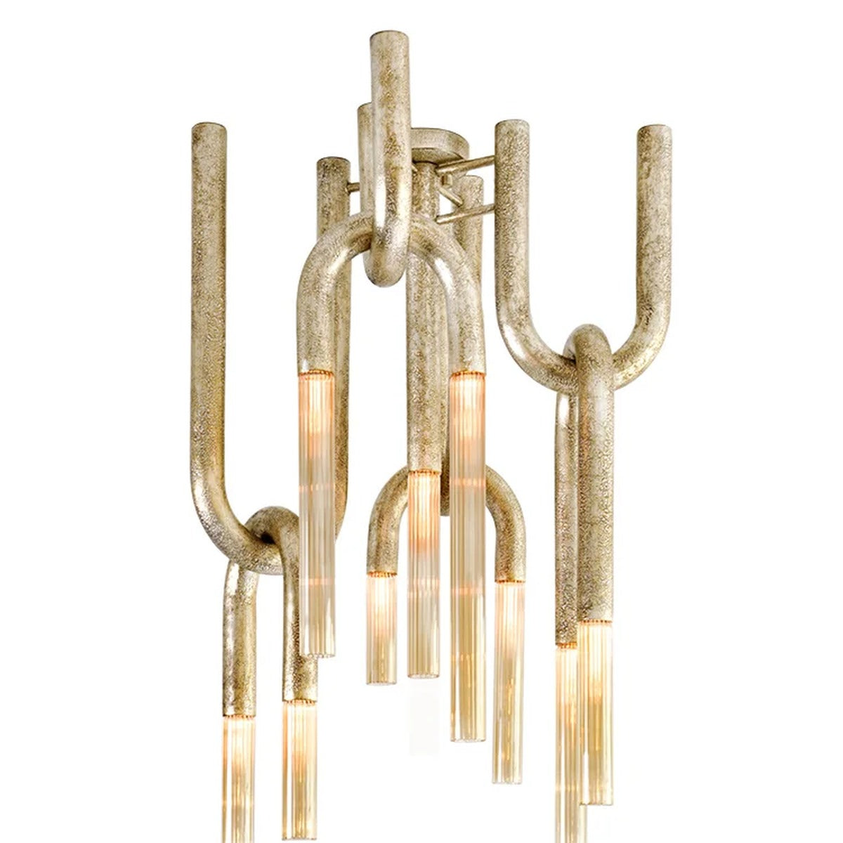 Sculptural Link Chandelier Parvorn – studio detail, aged gold finish