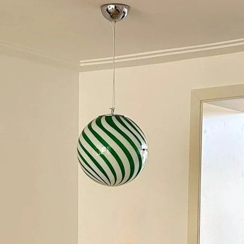 Candy-Stripe Swirl Glass Globe Pendant – Novaro – Hero Shot