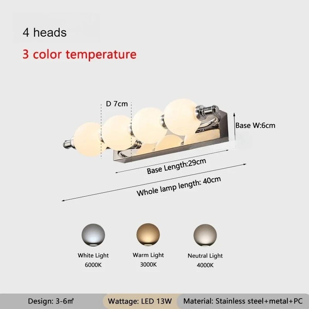 Zelinth 4-Globe version — dimensions 40cm overall length, 13W LED