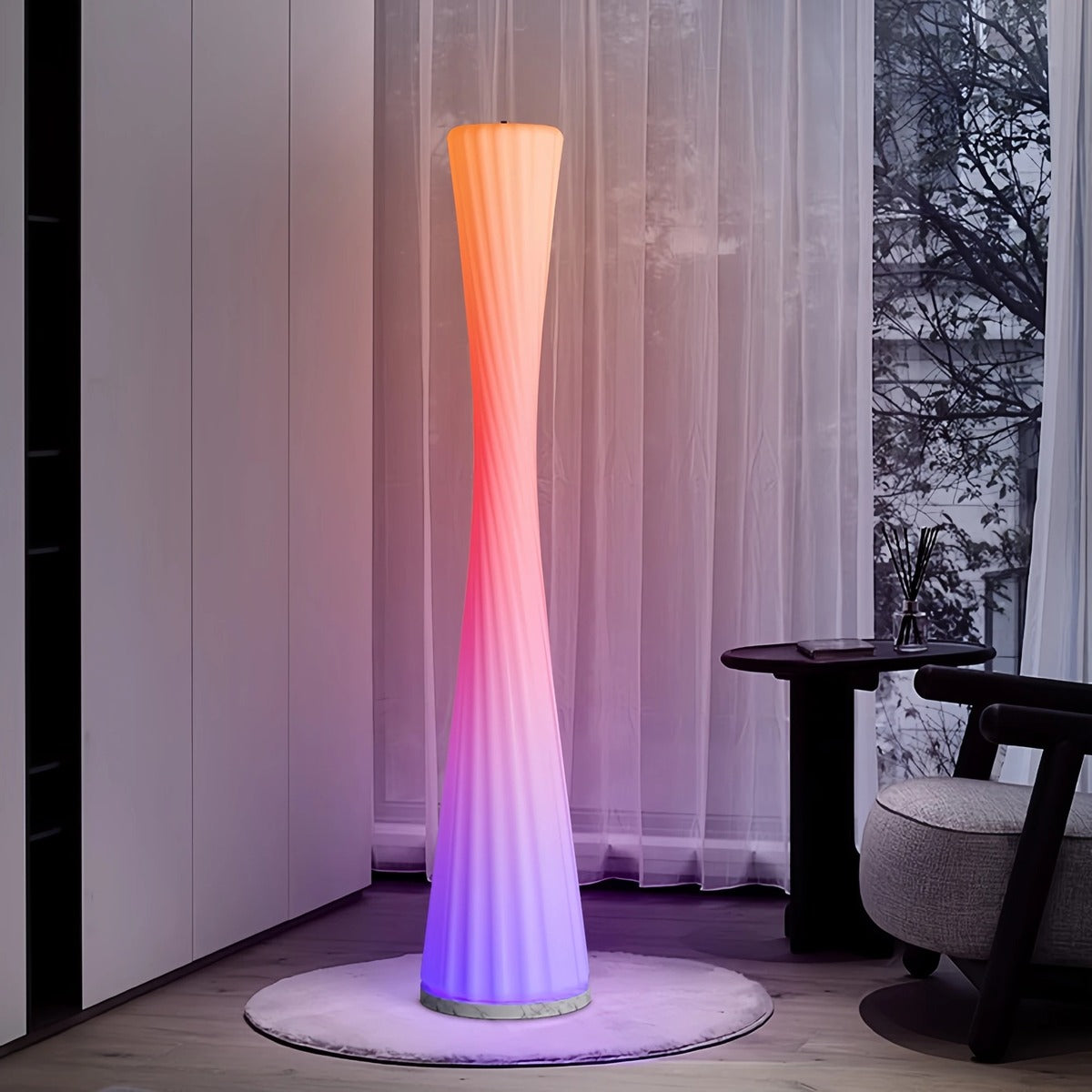 Twisted Sculptural Acrylic Floor Lamp Conveth – Lifestyle, Tricolor Warm Light