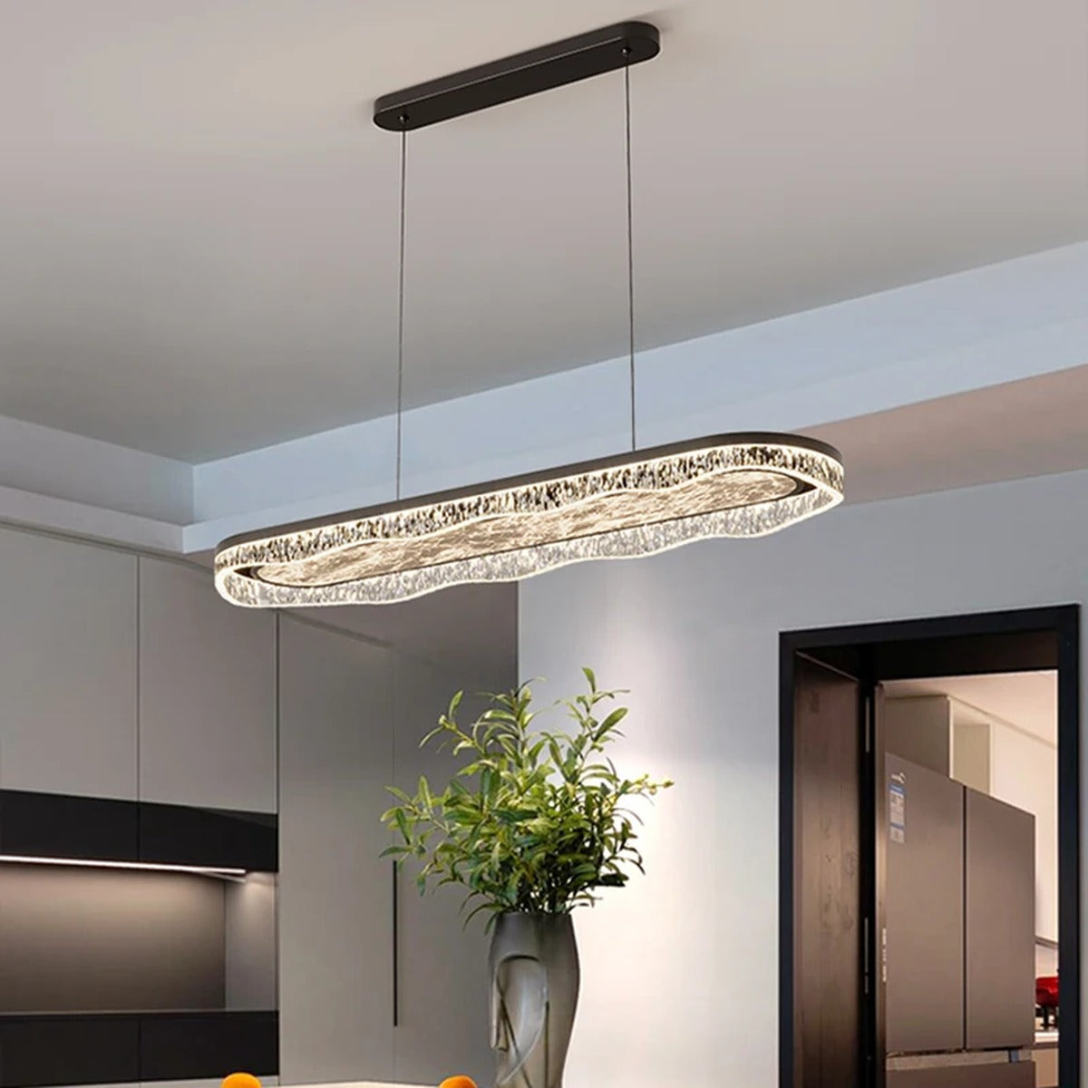 Wave Crystal LED Linear Pendant – Qevantis – Lifestyle View 4