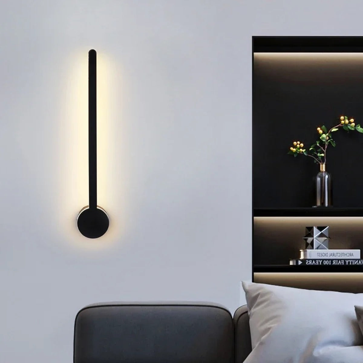 Minimalist Linear LED Wall Sconce – Rvrix – Sword Style, Black Finish, Lifestyle