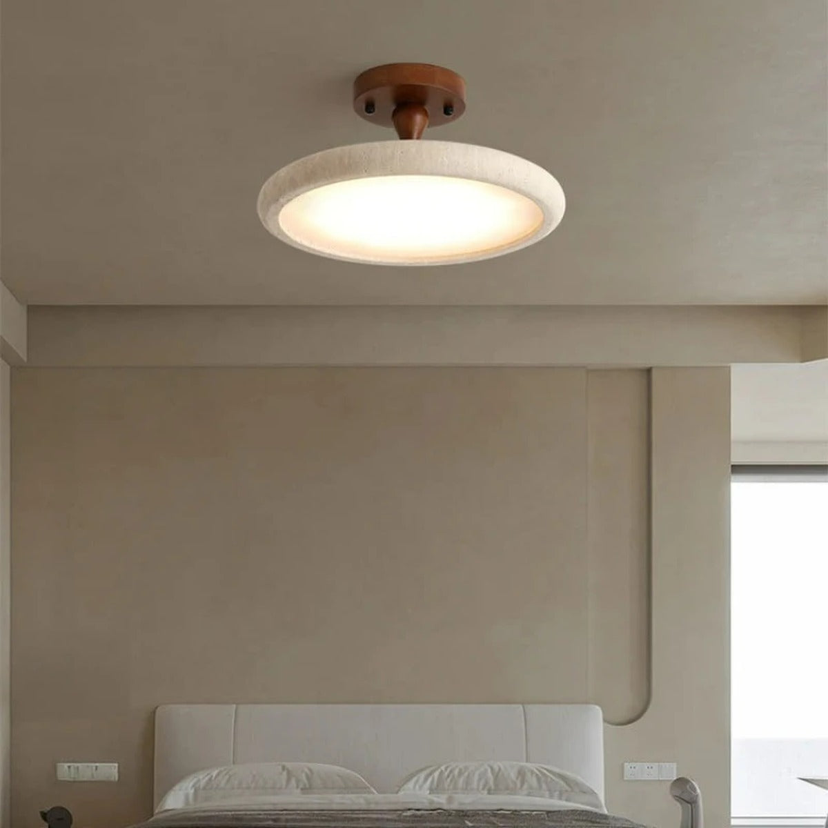 Stone & Walnut Flush Ceiling Light – Terrox – Product Detail 5