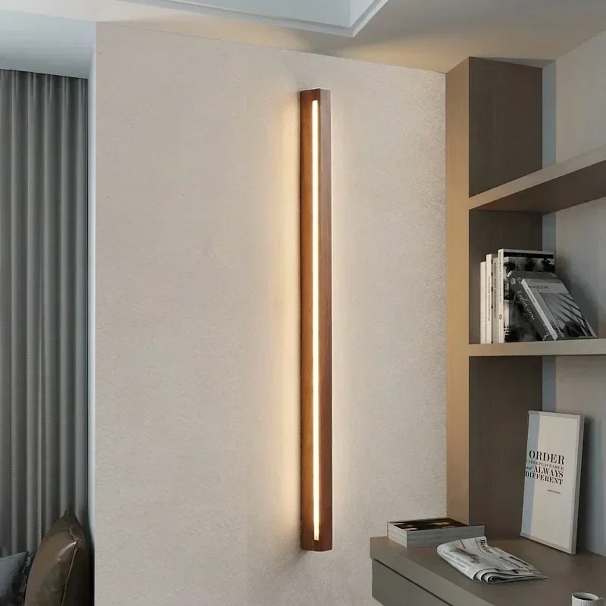 Walnut Linear LED Wall Sconce – Solvela – Lifestyle View 3