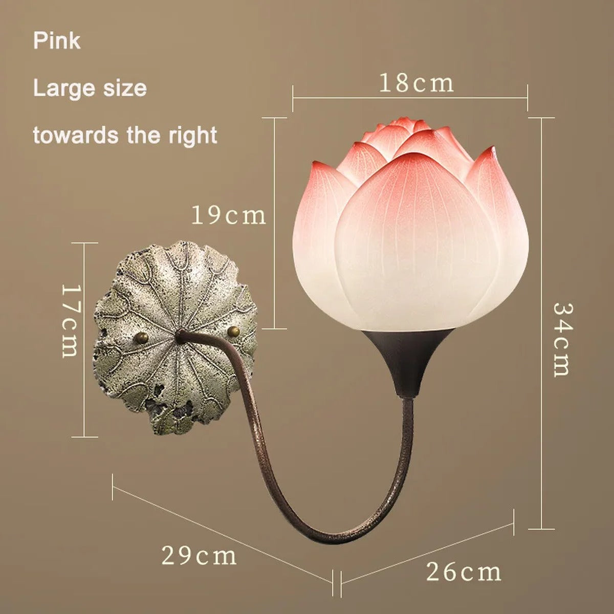 Luxanthe lotus flower resin wall sconce, Large Right size dimensions