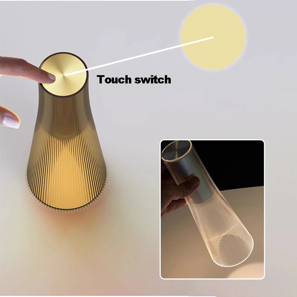 Rechargeable Ribbed Cone Cordless Table Lamp – Lumistro – Product Detail 5