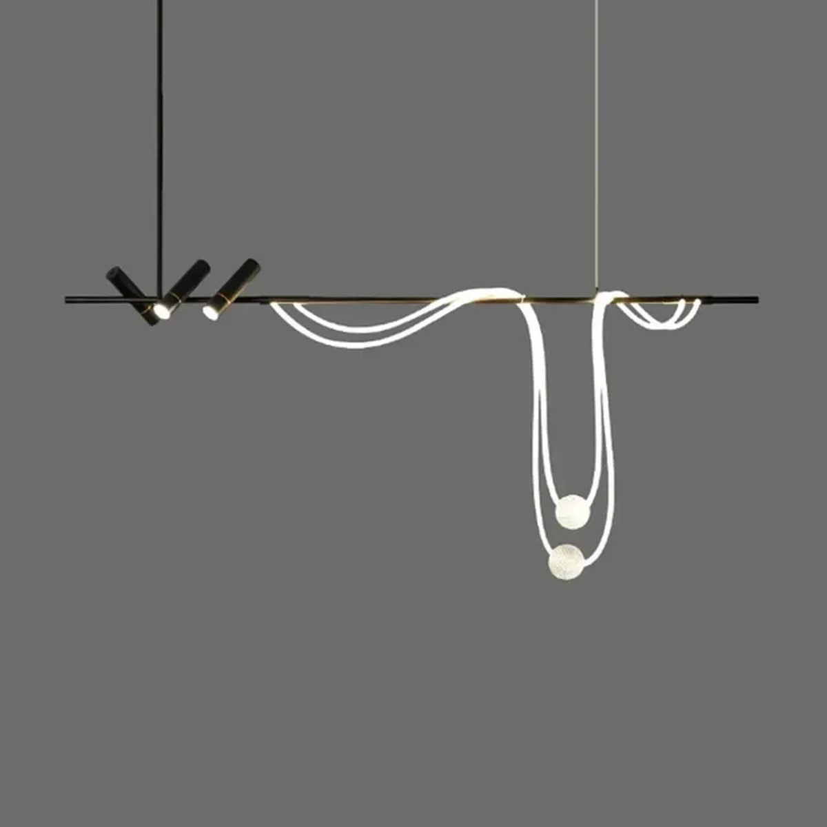 Sculptural LED Rope & Spotlight Linear Chandelier – Relionix – Hero Shot