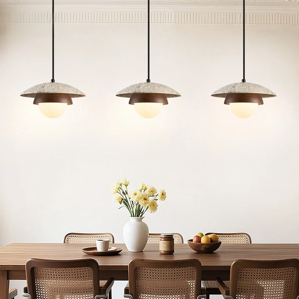 Petravo Travertine Dome Pendant - Dining Table Trio