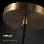 Ovaline pendant light brass cap detail, brushed copper finish