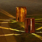 Faux-Wood Tree Stump Outdoor Landscape Light – Formeth – Lit Along a Garden Path at Night