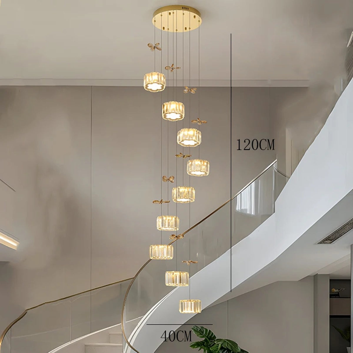 Spiral Crystal Cascade Staircase Chandelier Xelvara – 9 Heads
