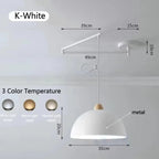 Swing-Arm Pendant Light – Galrex – Style K shade in white, dimensions and finish