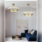 Hovantis modern aluminum ring pendant light with brushed bronze-gold finish and acrylic diffuser
