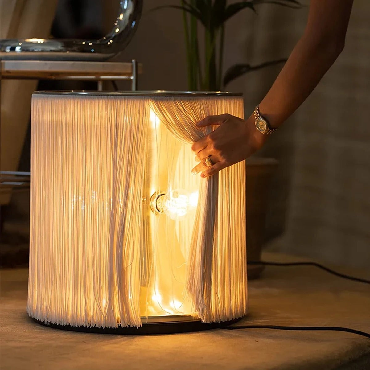 Fringe Tassel Cylinder Floor Lamp Ambrivox – Lifestyle View