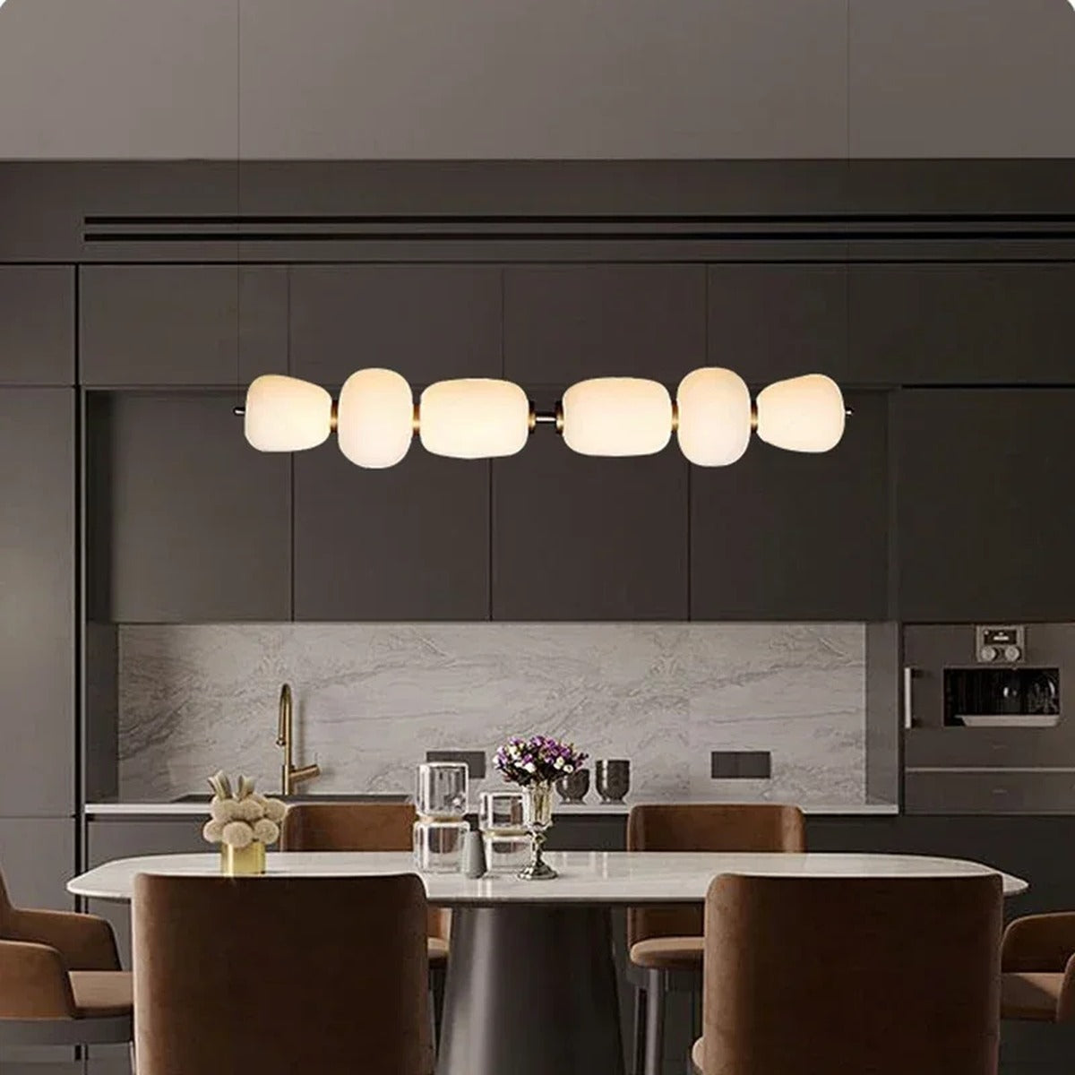 Linear 6-Globe Opal Cushion Chandelier – Gorvian – Hero Shot