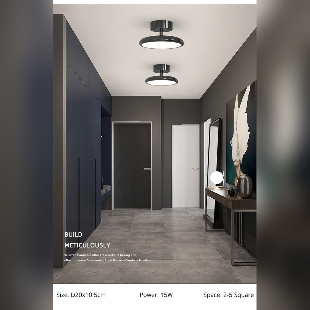 Nyvaro Swivel Halo Spotlight Ceiling Light – Lifestyle Hallway View, Black