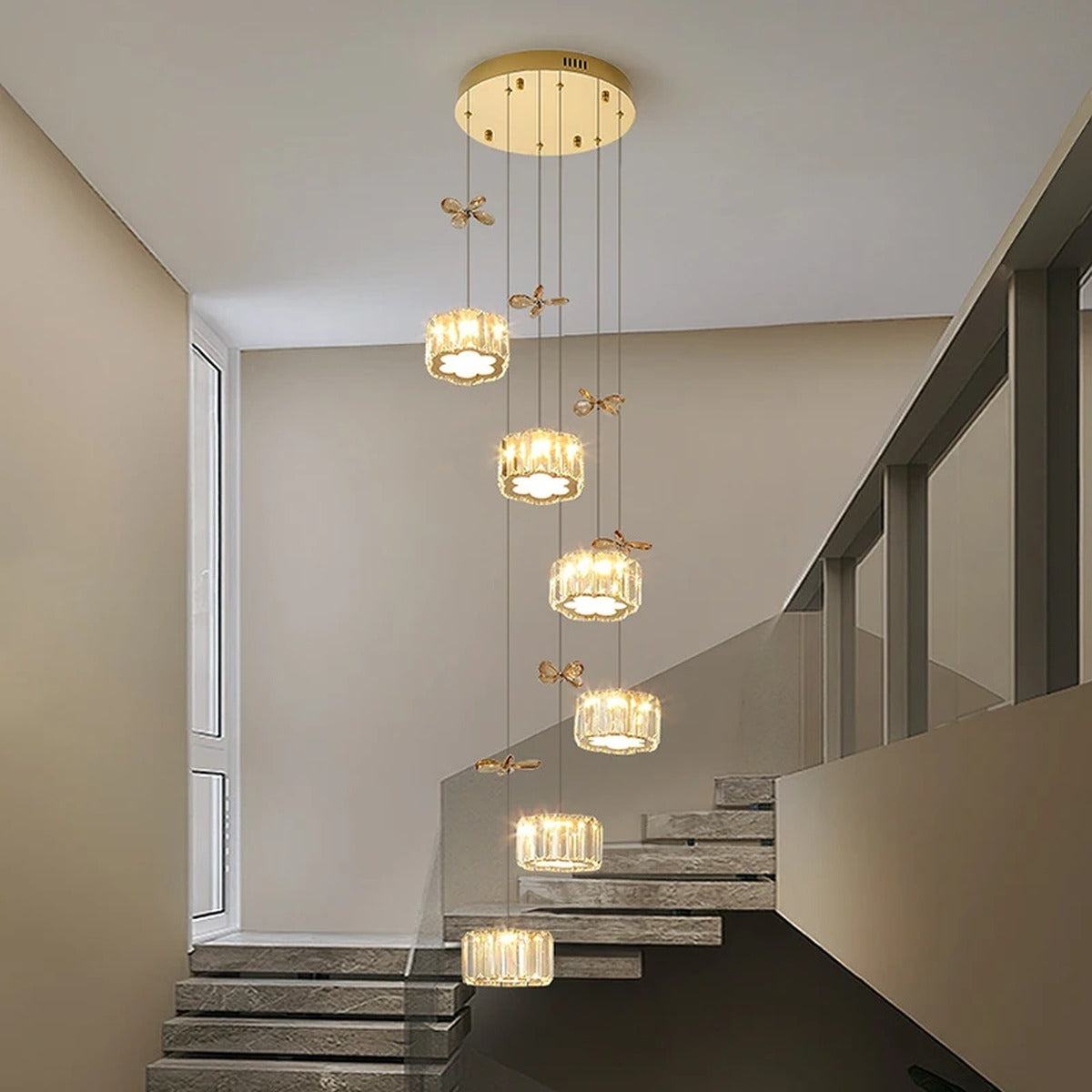 Spiral Crystal Cascade Staircase Chandelier Xelvara – Hero Shot