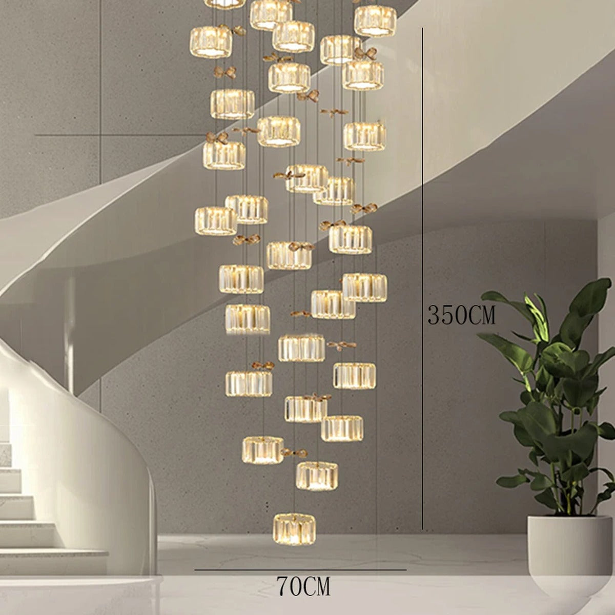 Spiral Crystal Cascade Staircase Chandelier Xelvara – 35 Heads