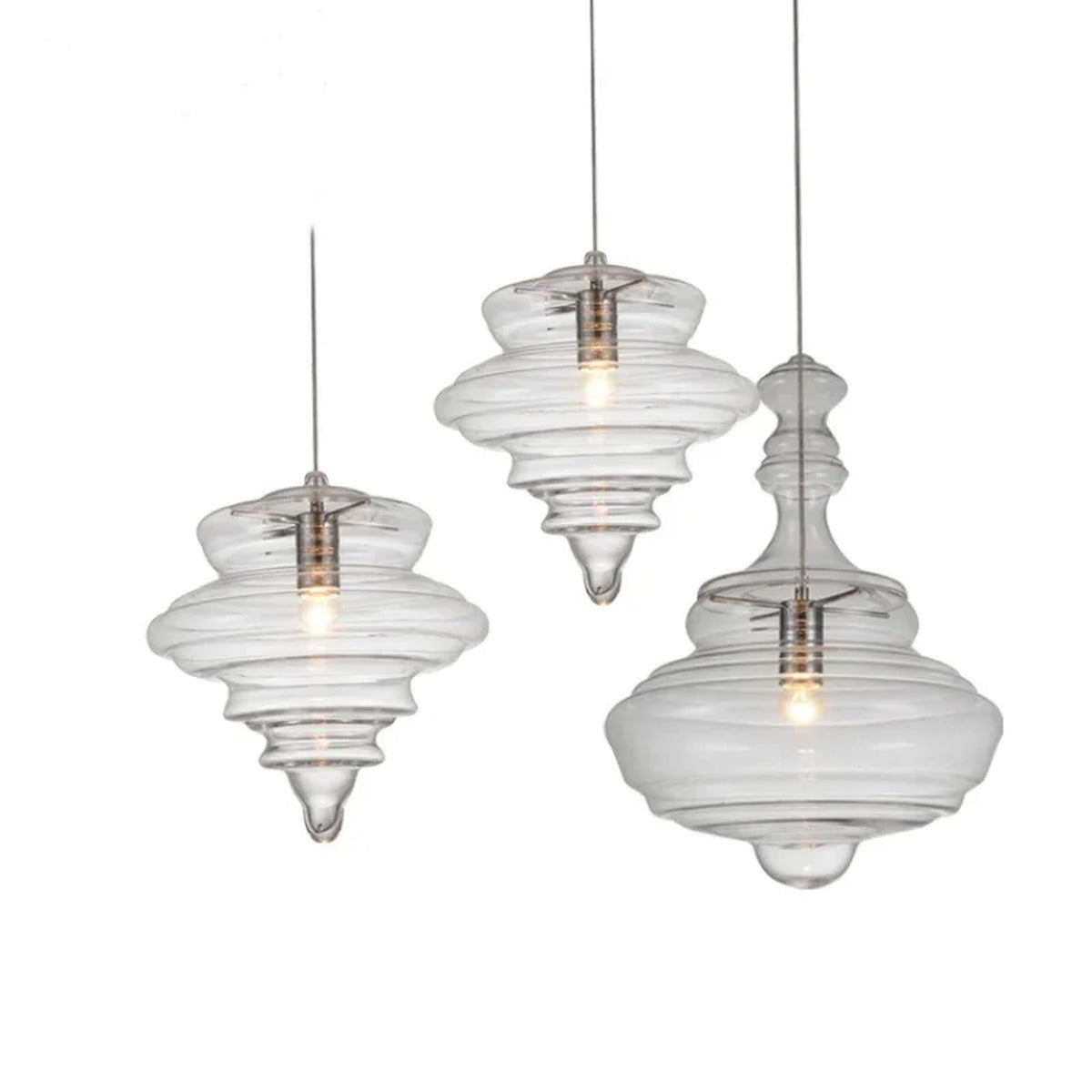 Hand-Blown Ribbed Glass Pendant Light - Valvix - Three Silhouettes
