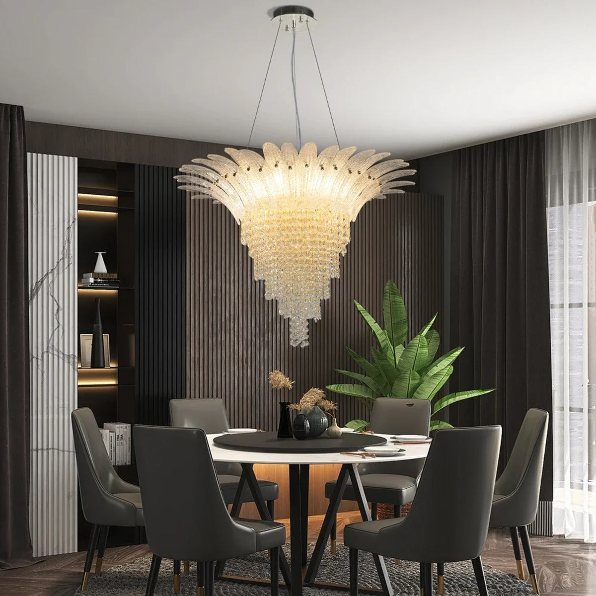 Crystal Feather Crown Cascade Chandelier – Karven – Lifestyle View 3