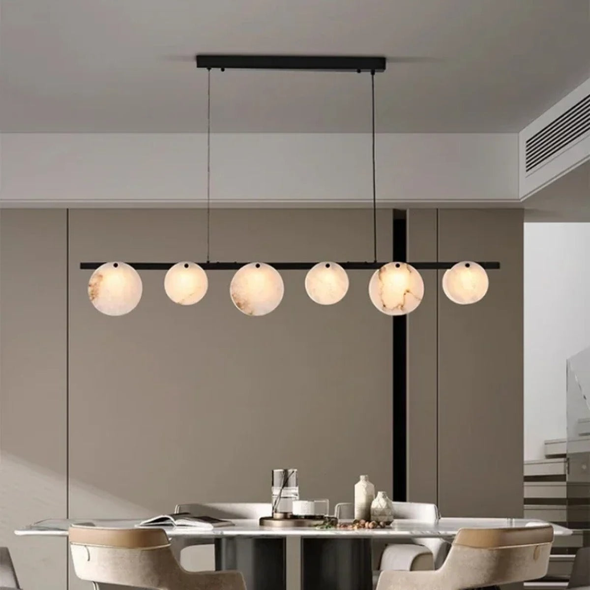 Alabaster Disc Linear Chandelier Torivax — side view