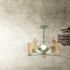 Children's Wood Giraffe Chandelier Lunvix — Green, studio detail